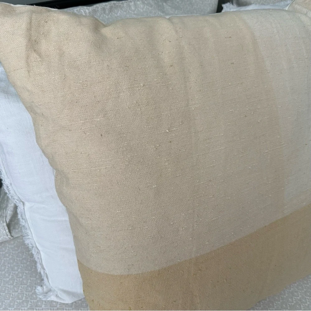 Yellow & White Contrast Linen Throw Pillow- 24 x 24 Threshold - Spring / Summer